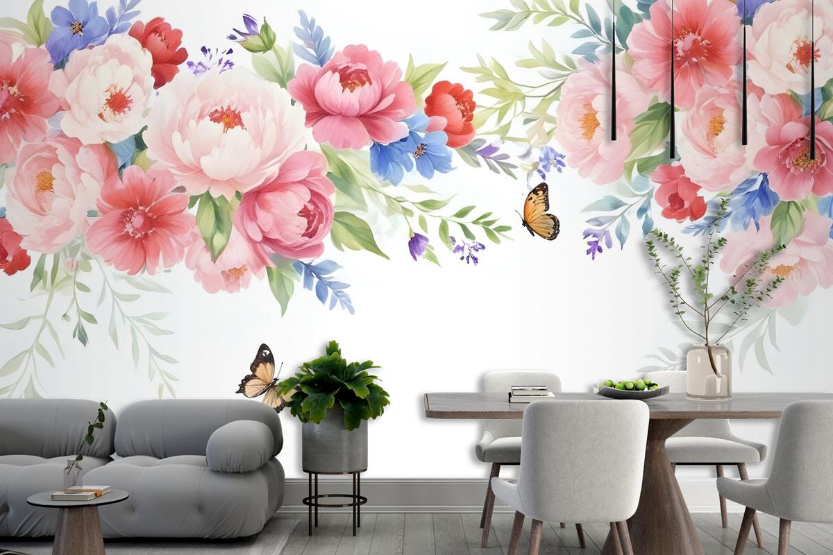 Pink Boho Vine Florals Wallpaper Mural