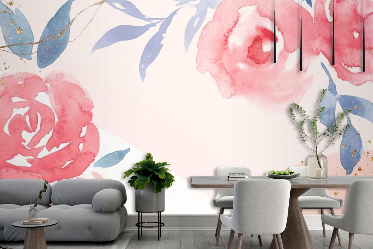 Pink Rose Frame Background Vector Spring Watercolor Wallpaper Mural