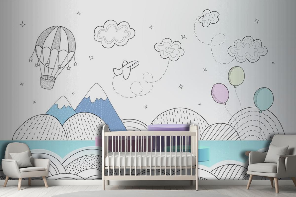 Podium With Hand Drawn Weather Wallpaper Mural