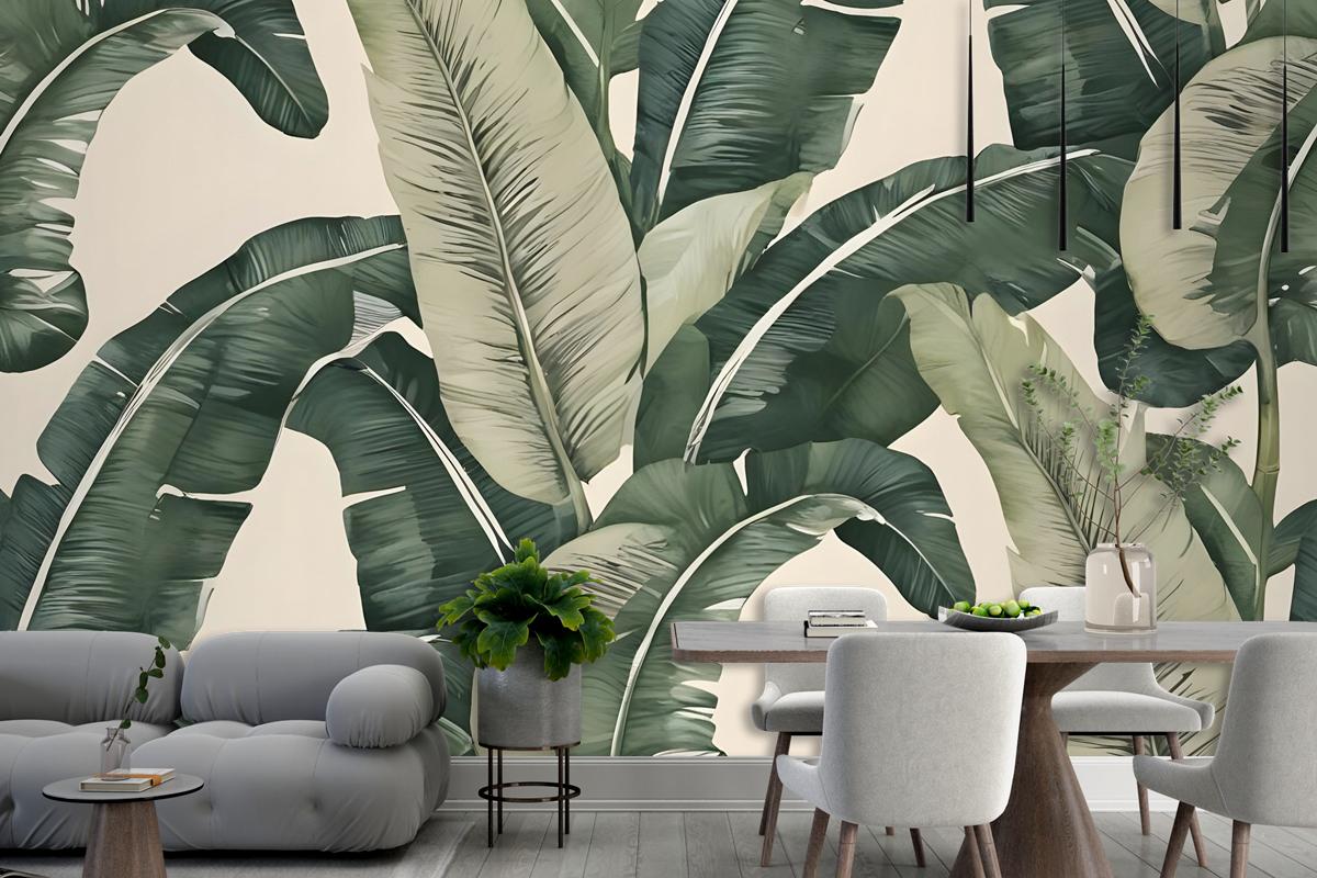 Retro Banana Leaves Pattern Wallpaper Mural