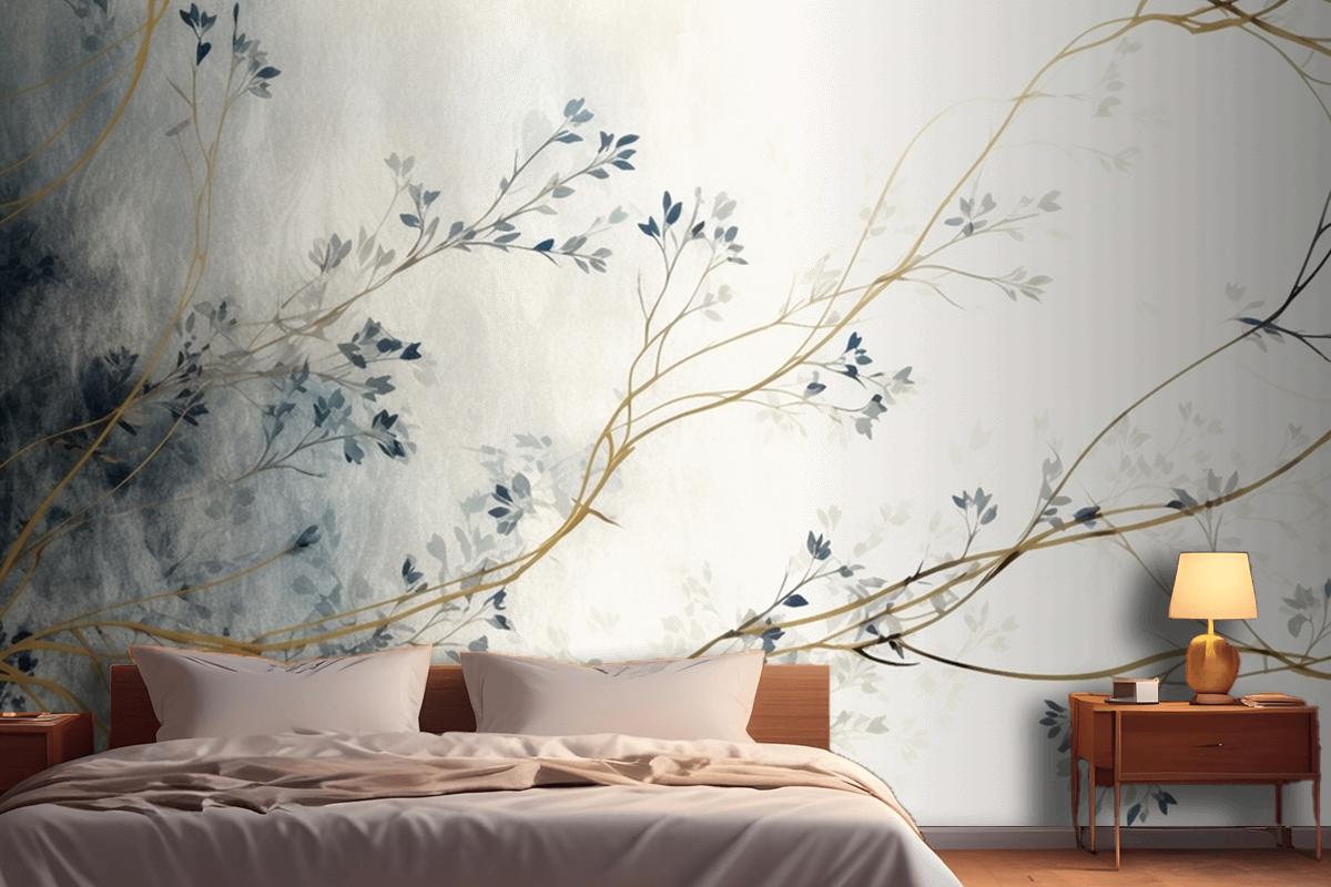 Retro Nostalgic Golden Brushstrokes Bedroom Wallpaper Mural