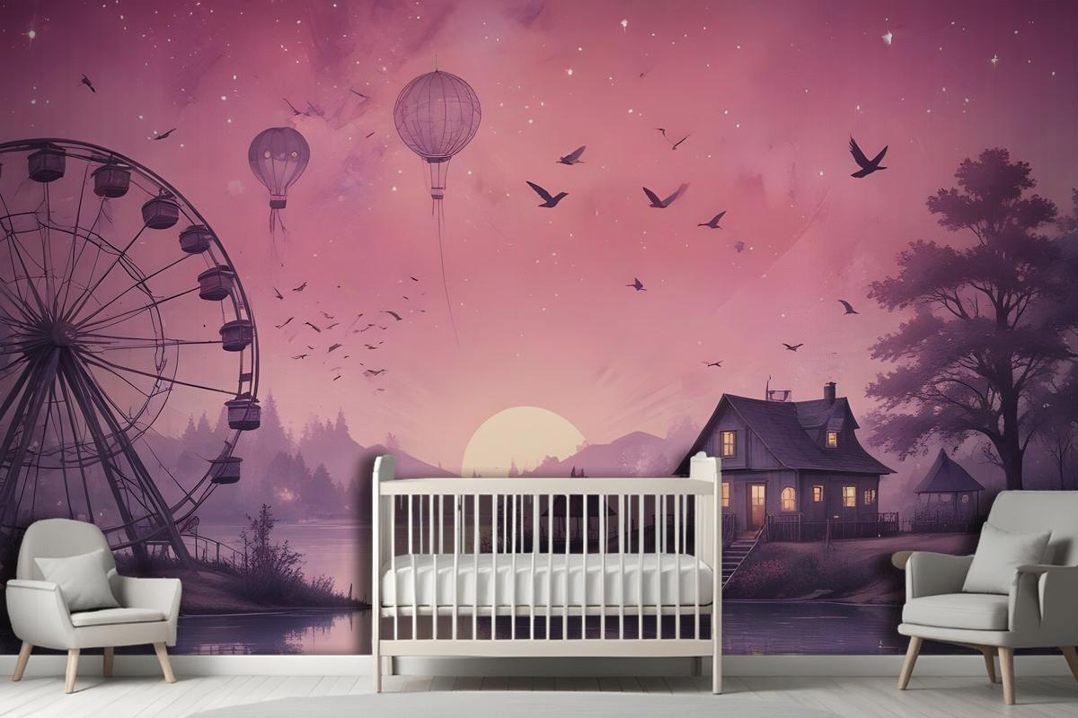 Sea Landscape With Ferris Wheel Wallpaper Mural