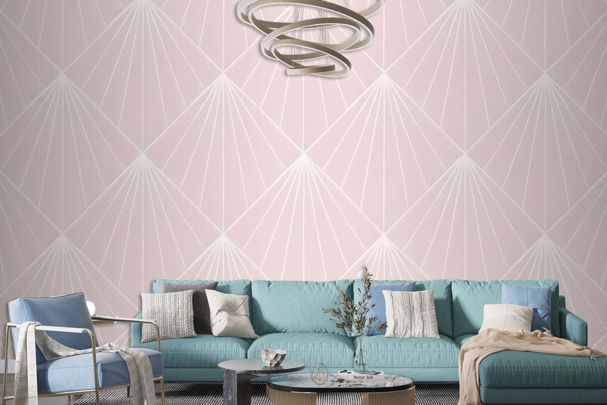 Seamless Geometric Pattern With White Radiating Lines On A Light Pink Wallpaper Mural