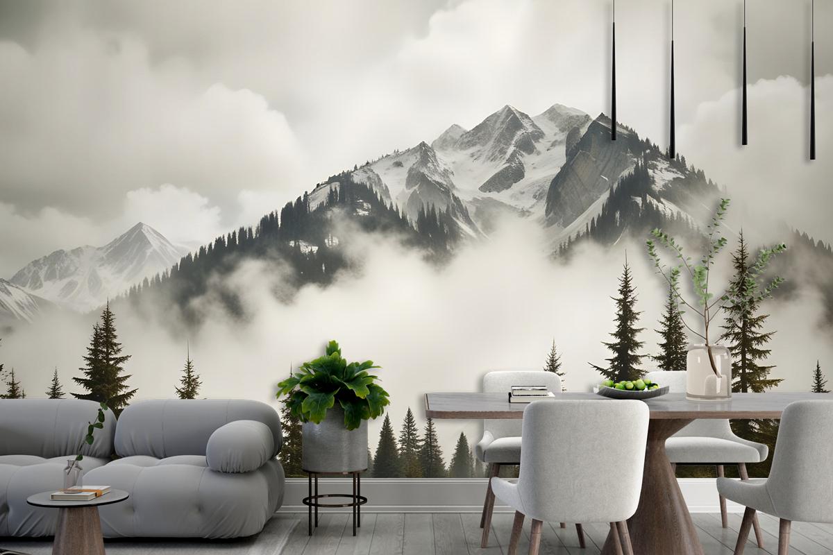 Snowy Mountain Landscape Wallpaper Mural