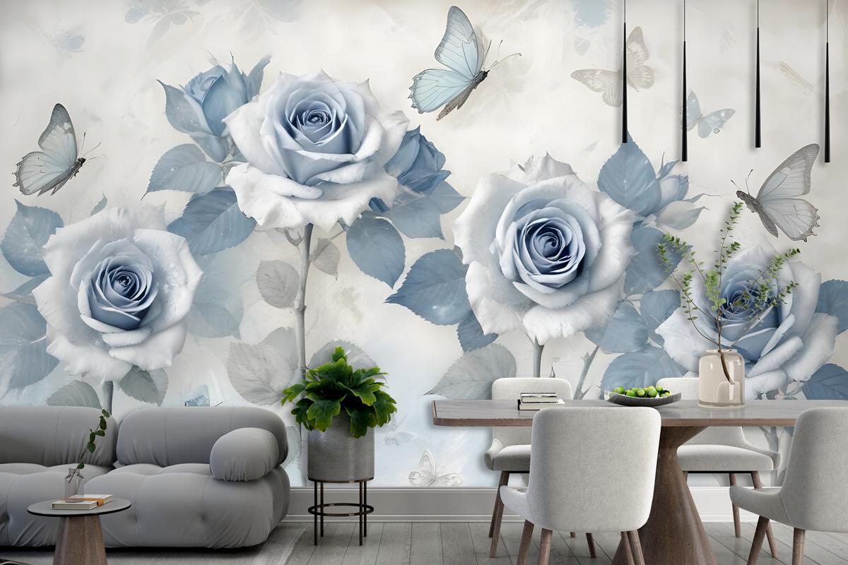 Soft Blue Floral Wallpaper Mural