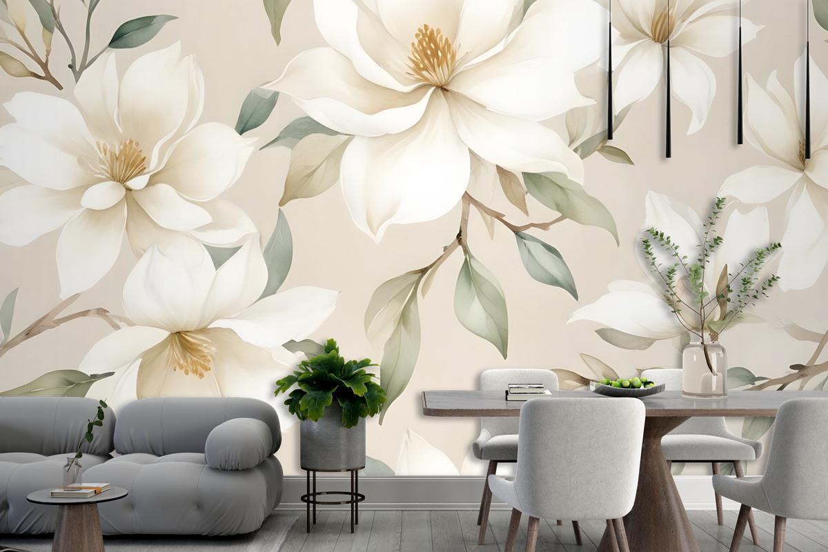 Soft Magnolia Floral Wallpaper Mural
