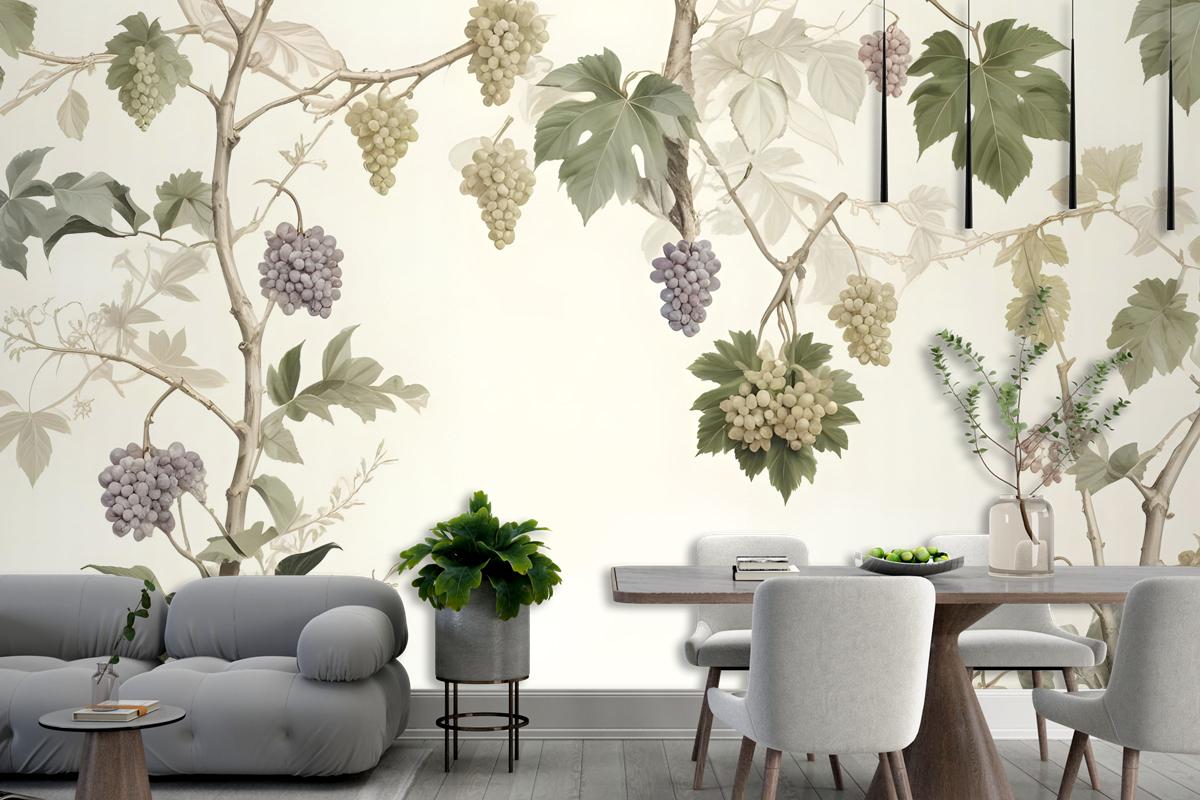 Soft Tropical Grape Trees And Durian Fruits Wallpaper Mural