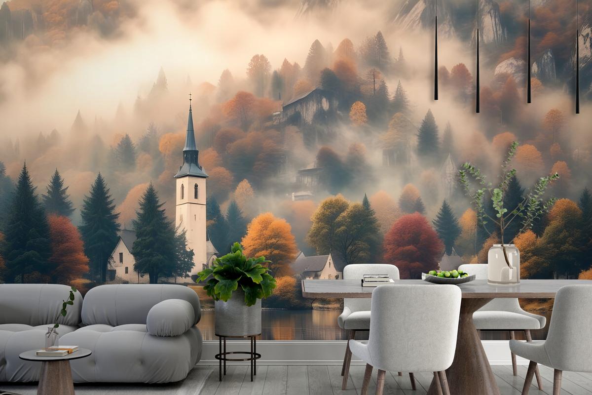 Sunset In Mountain Forest Nature Wallpaper Mural