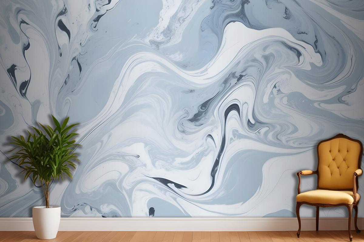 Swirling Blue And White Marble Pattern Wallpaper Mural