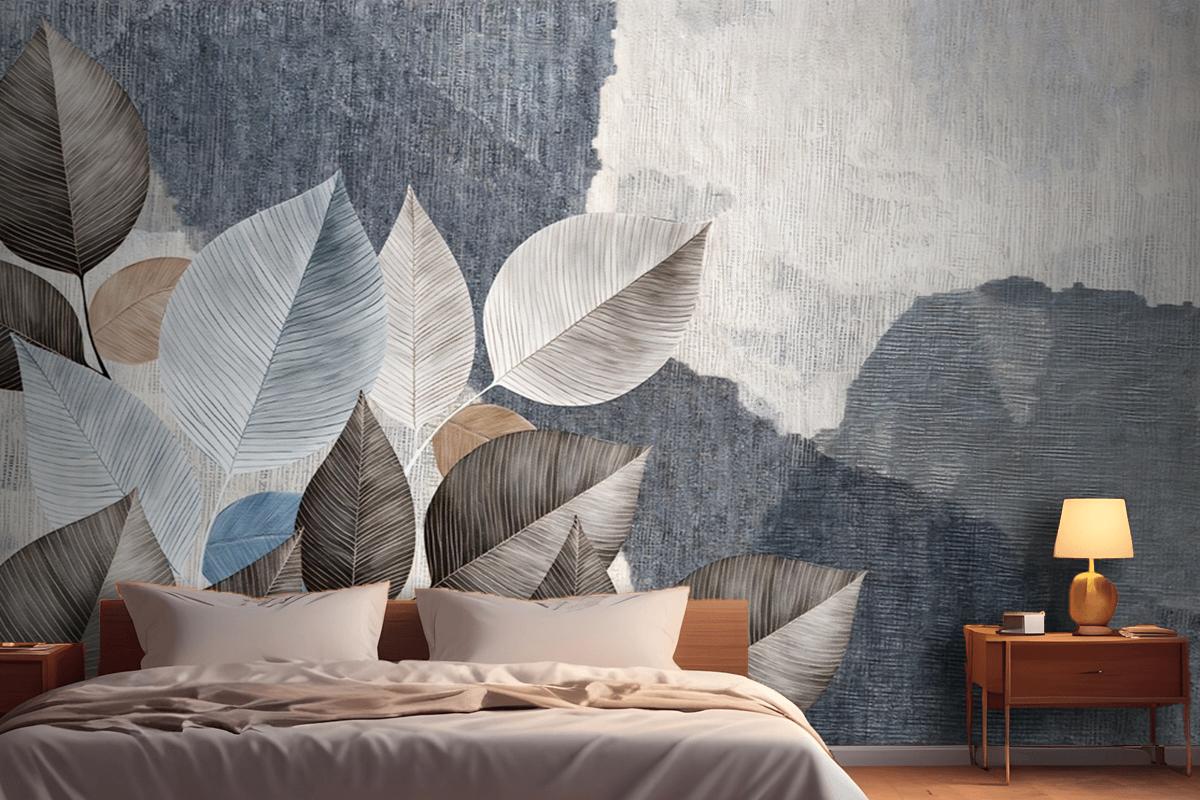 Textured Leaves In Coffee Tones Bedroom Wallpaper Mural