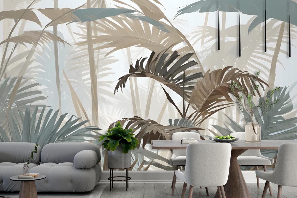 Tropical Leaf Painting With Brush Strokes Wallpaper Mural