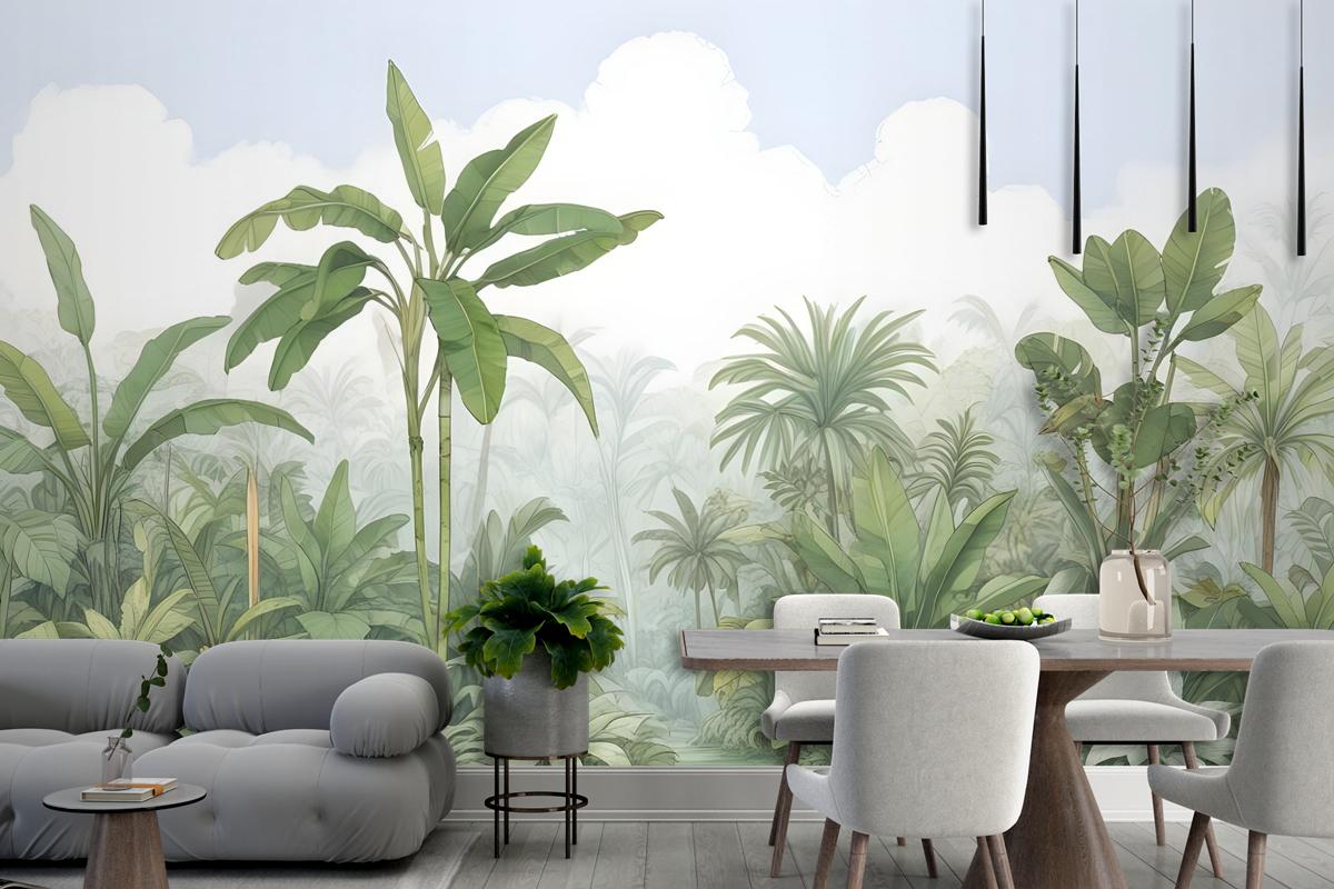 Tropical Rainforest Drawing Art Wallpaper Mural