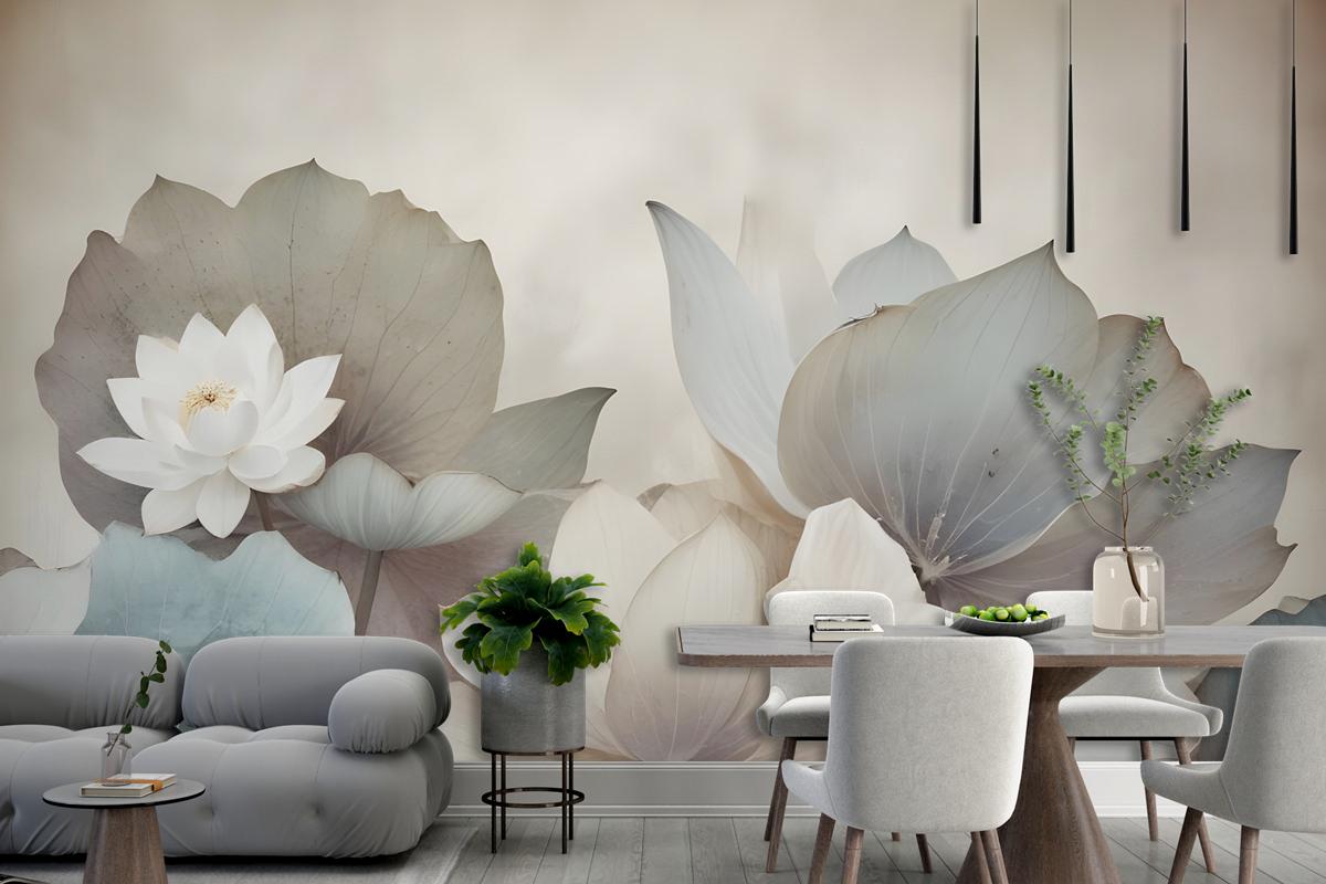 Vintage Floral With Retro Lotus Leaf Wallpaper Mural
