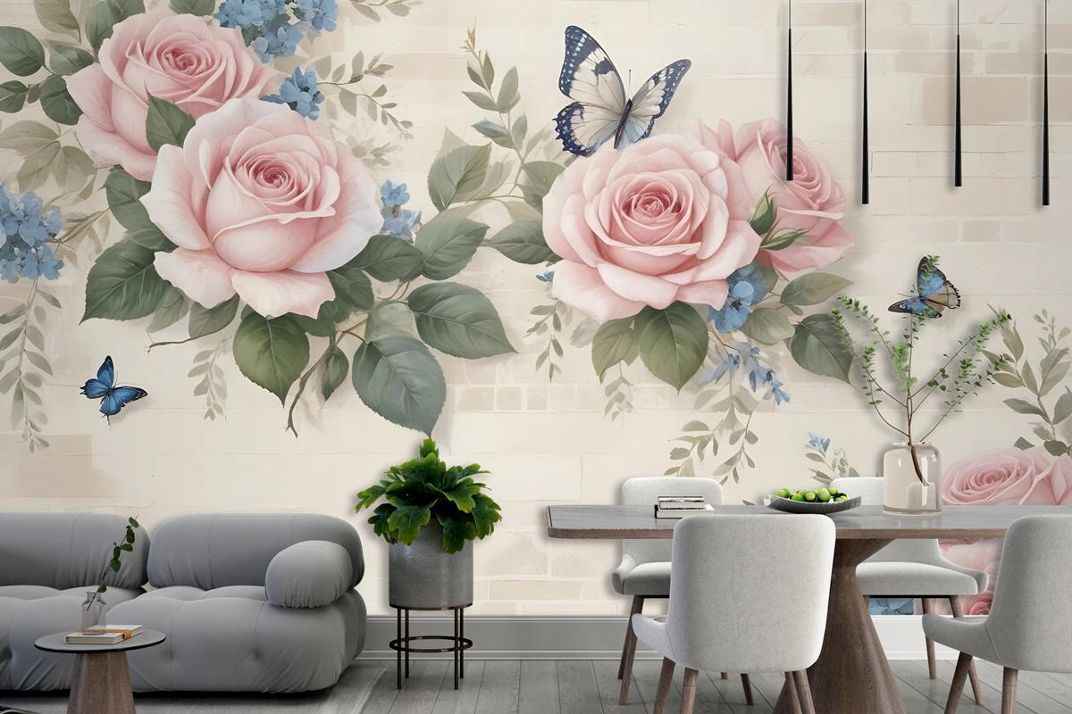 Vintage Pastel Pink Floral Wallpaper Mural