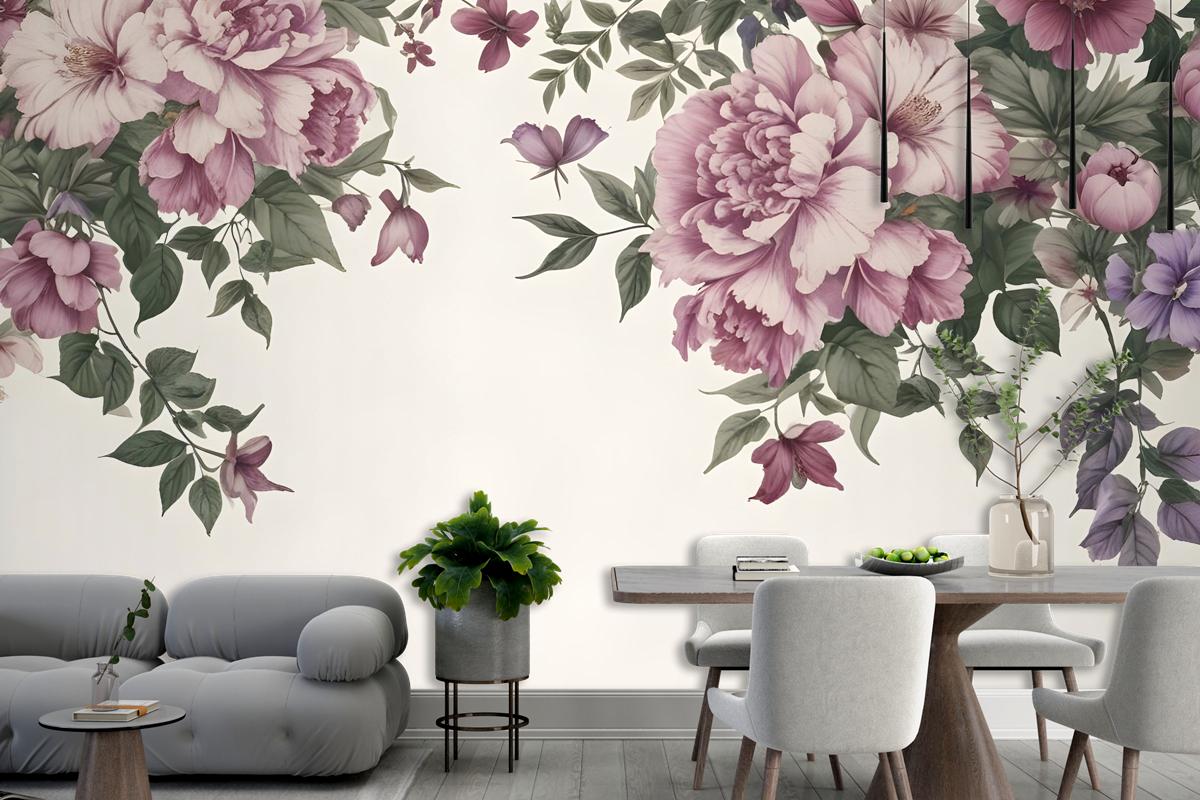 Vintage Pink Floral Art Wallpaper Mural