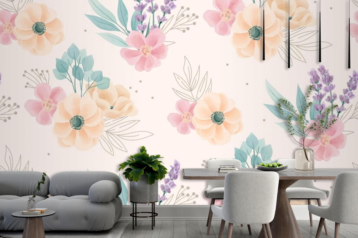 Watercolor Floral Ornaments Pattern Wallpaper Mural