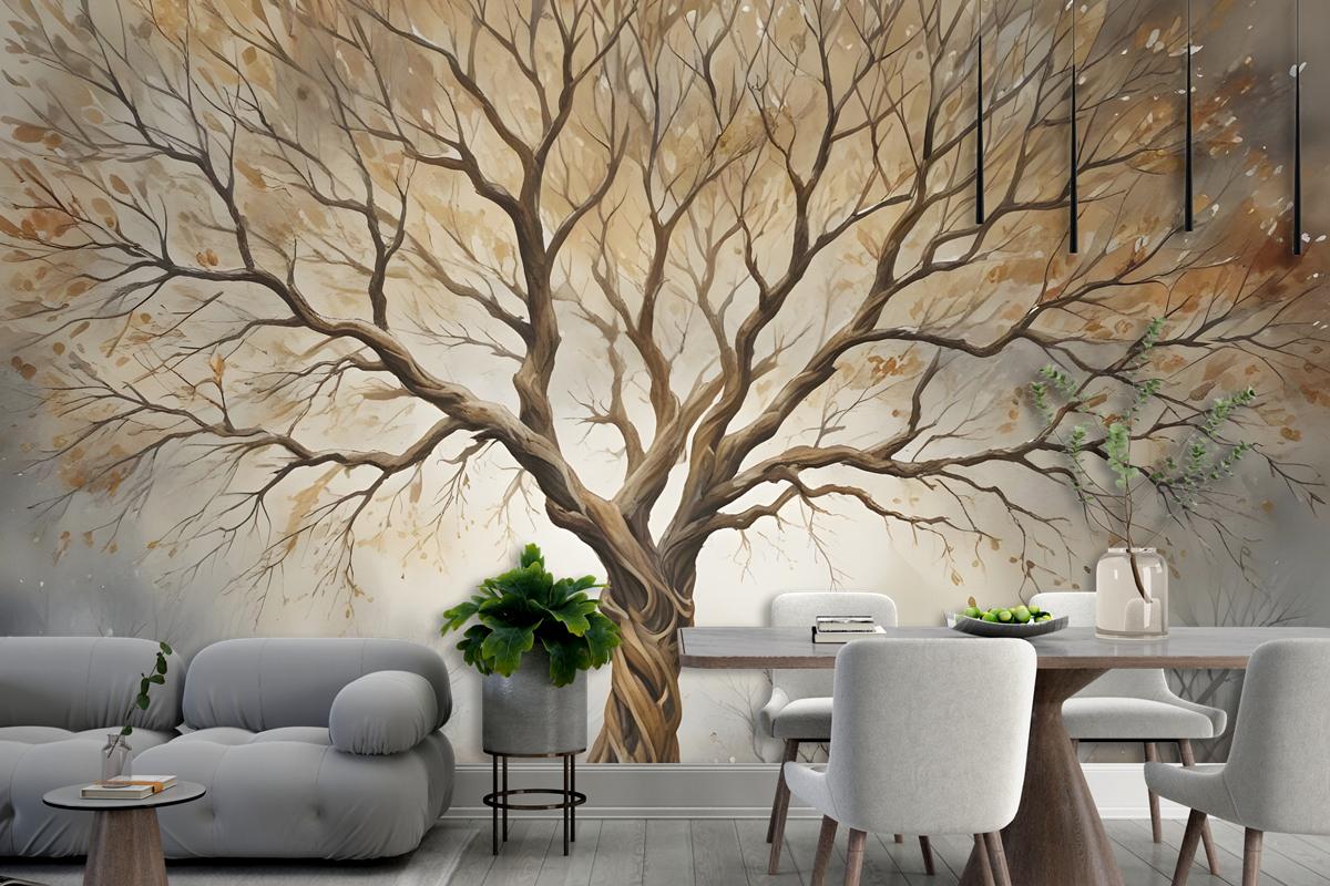 Watercolor Leafless Autumn Trees Wallpaper Mural