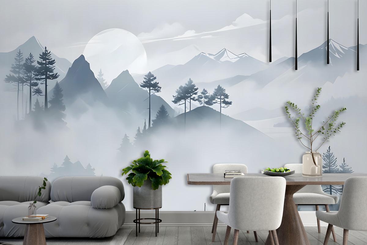Watercolor Mountain Landscape Wallpaper Mural