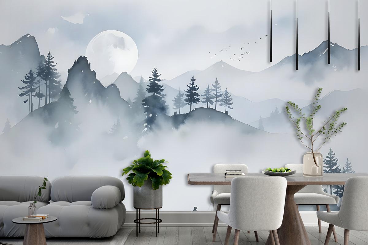 Watercolor Mountain Landscape Wallpaper Mural
