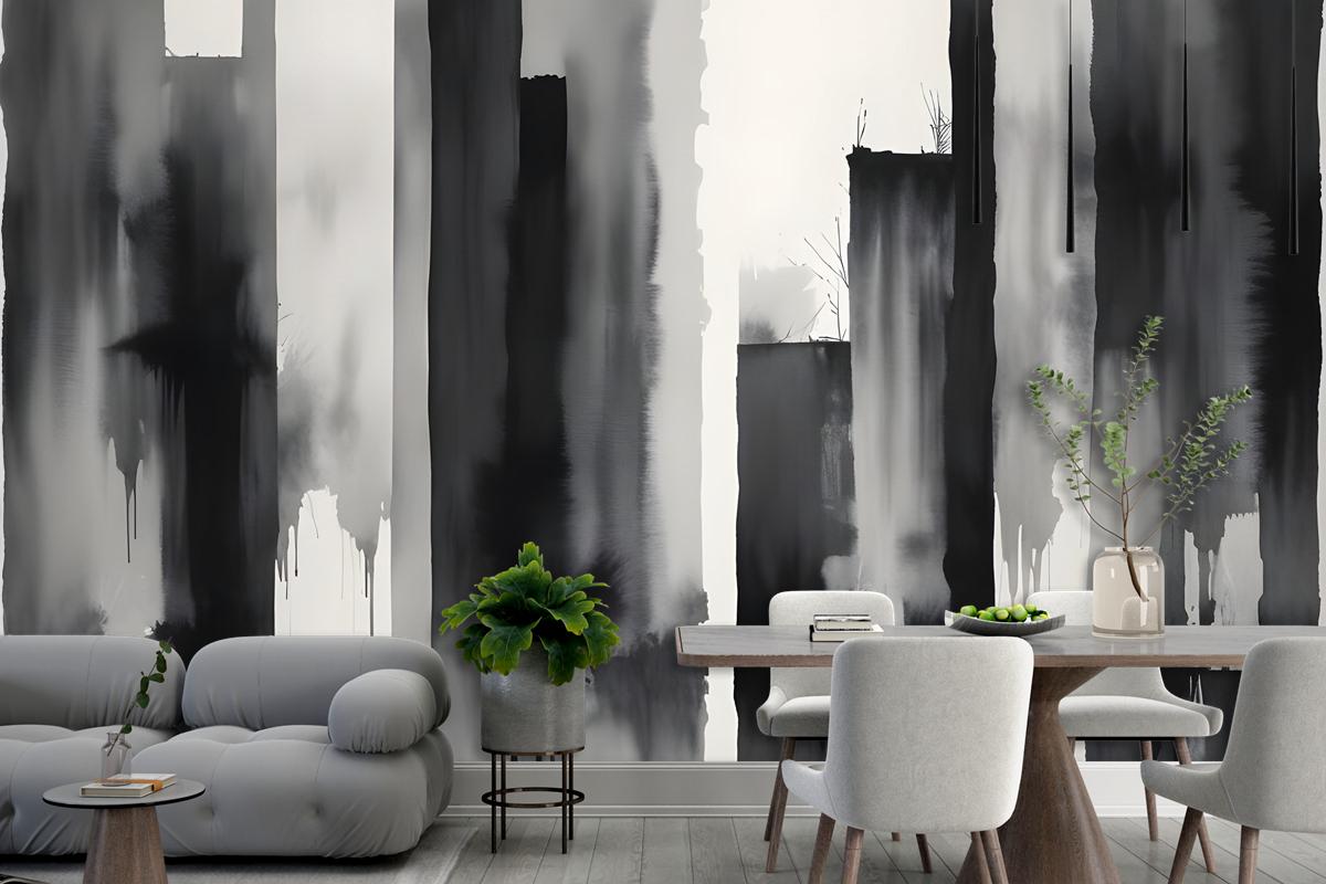 Watercolor Painting Black And White Architecture Wallpaper Mural
