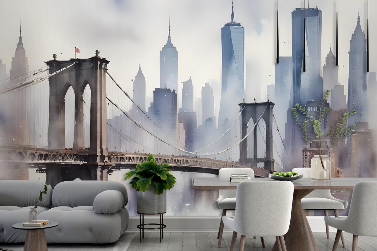 Watercolor Painting New York City Landscape Wallpaper Mural