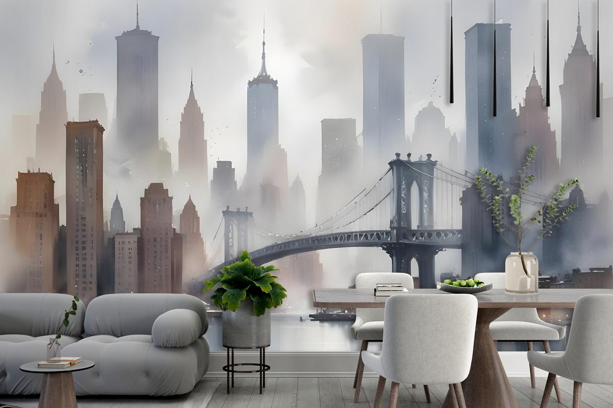 Watercolor Painting New York City Landscape Wallpaper Mural