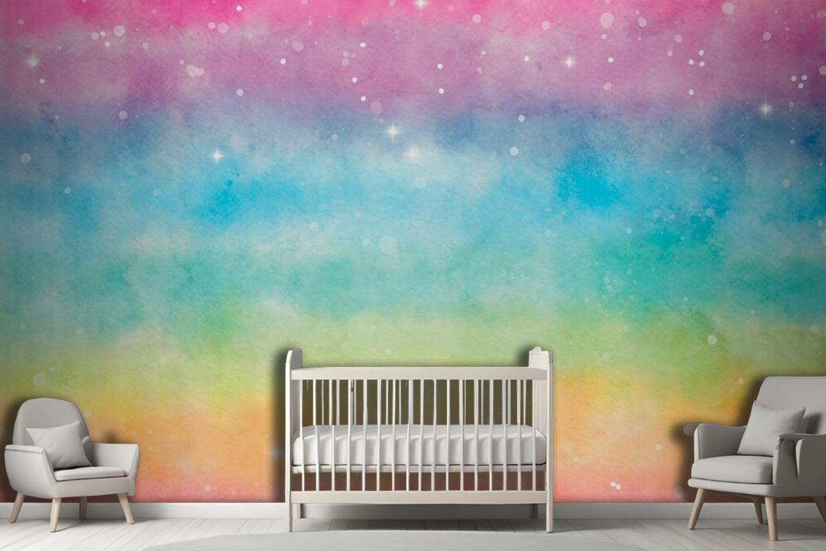 Watercolor Rainbow Background Girl Wallpaper Mural