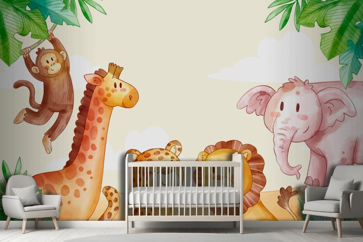 Watercolor Safari Background Wallpaper Mural