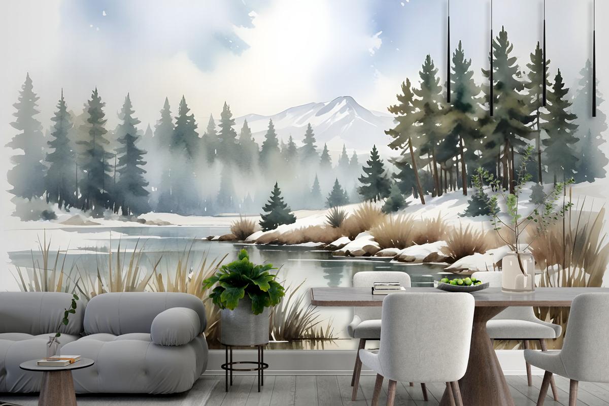 Watercolor Style Botanical Landscape Wallpaper Mural