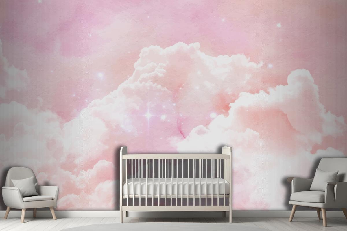 Watercolor Sugar Cotton Clouds Background Wallpaper Mural