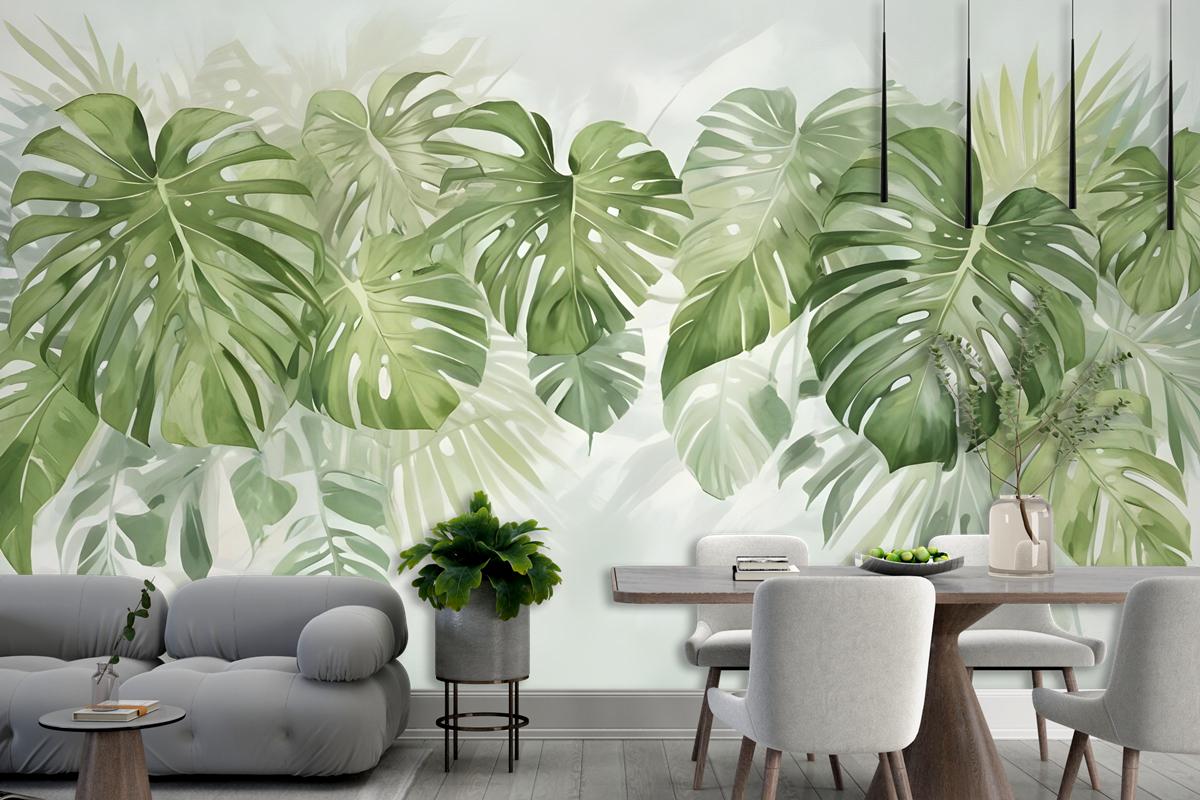Watercolor Tropical Leaves Wallpaper Mural