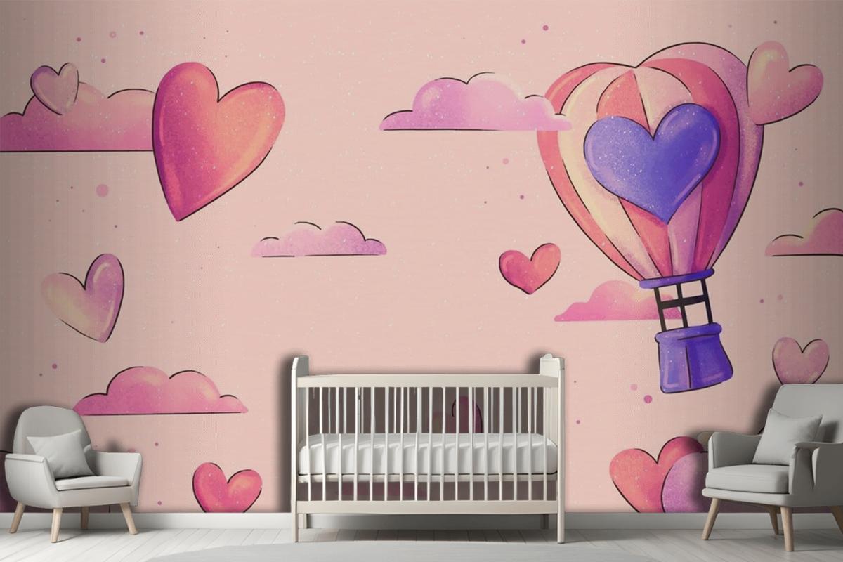 Watercolor Valentine'S Day Background Girl Wallpaper Mural