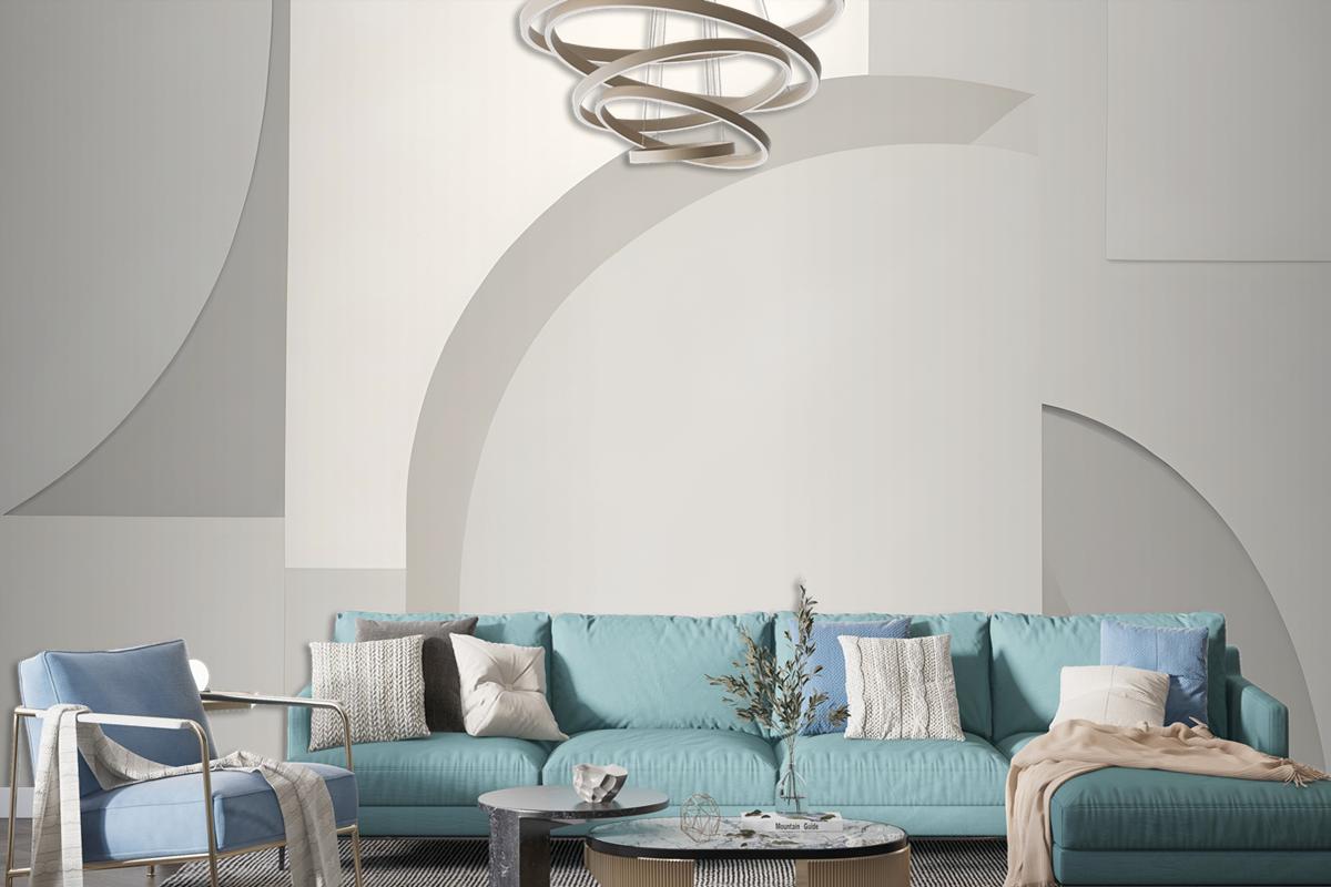 White And Neutral Abstract Shapes Wallpaper Mural