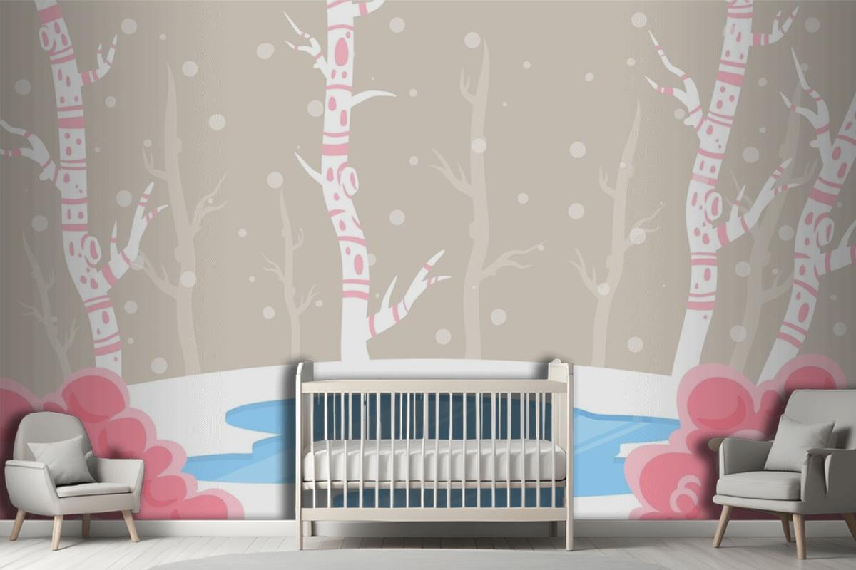 Winter Concept In Hand Drawn Wallpaper Mural