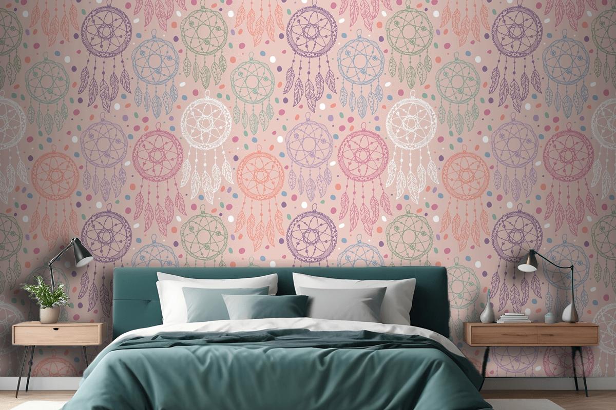 Engraving Hand Drawn Boho Pattern Design Bedroom Wallpaper Mural