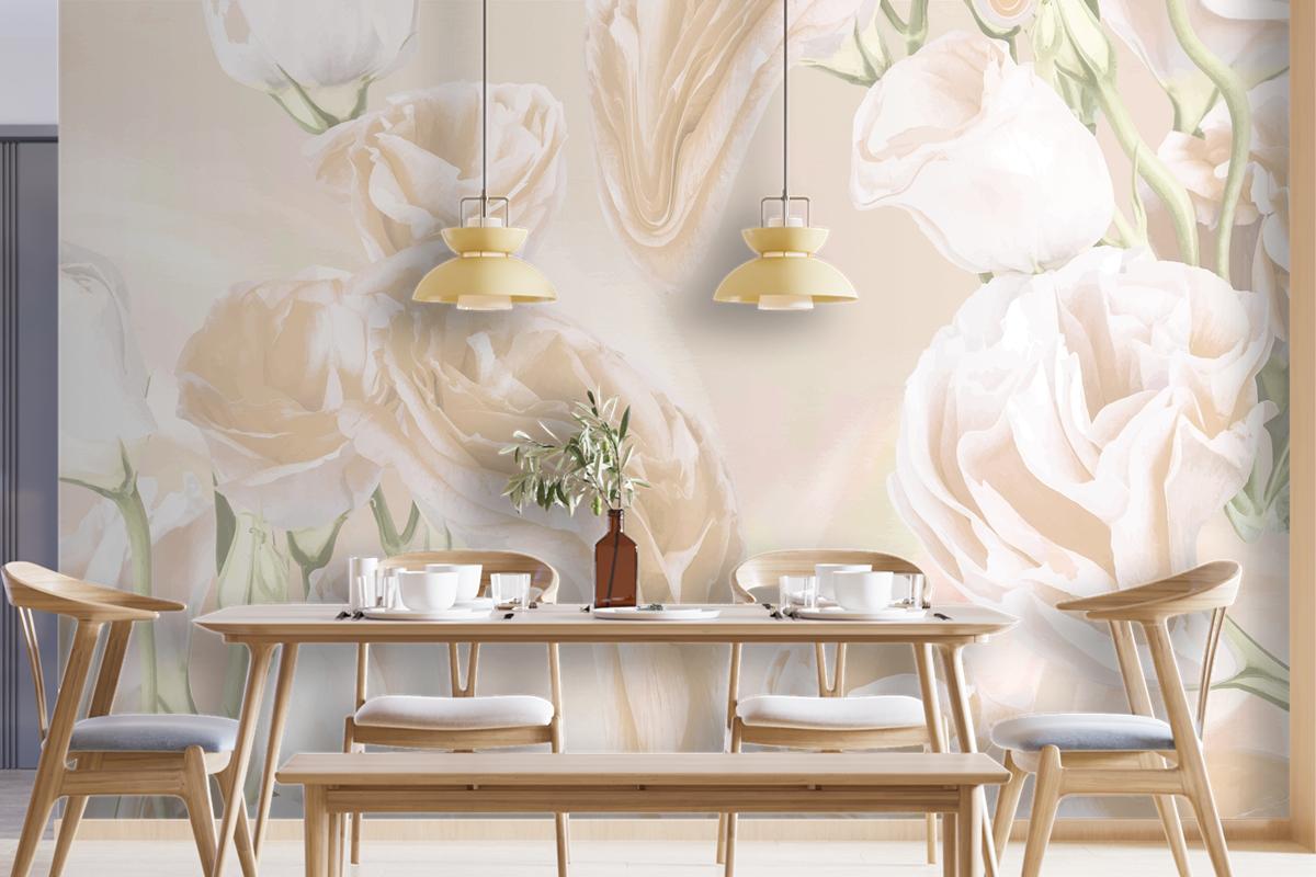 Floral Background Beige Rose Psychedelic Art Wallpaper Mural