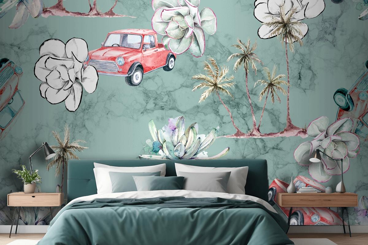 Seamless Pattern Tropical And Palm Trees Bedroom Wallpaper Mural