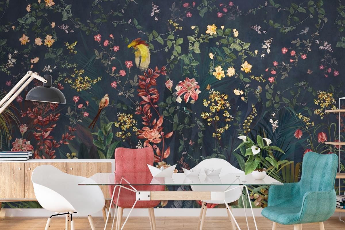 Chinoiserie Vintage Floral With Exotic Birds And Flowers Wallpaper Mural