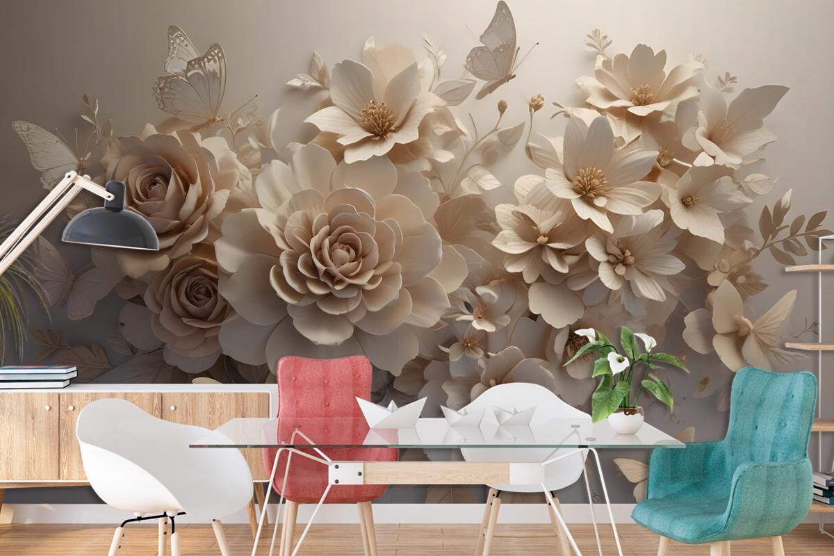 3D Look Faux Embossed Floral Wallpaper Mural
