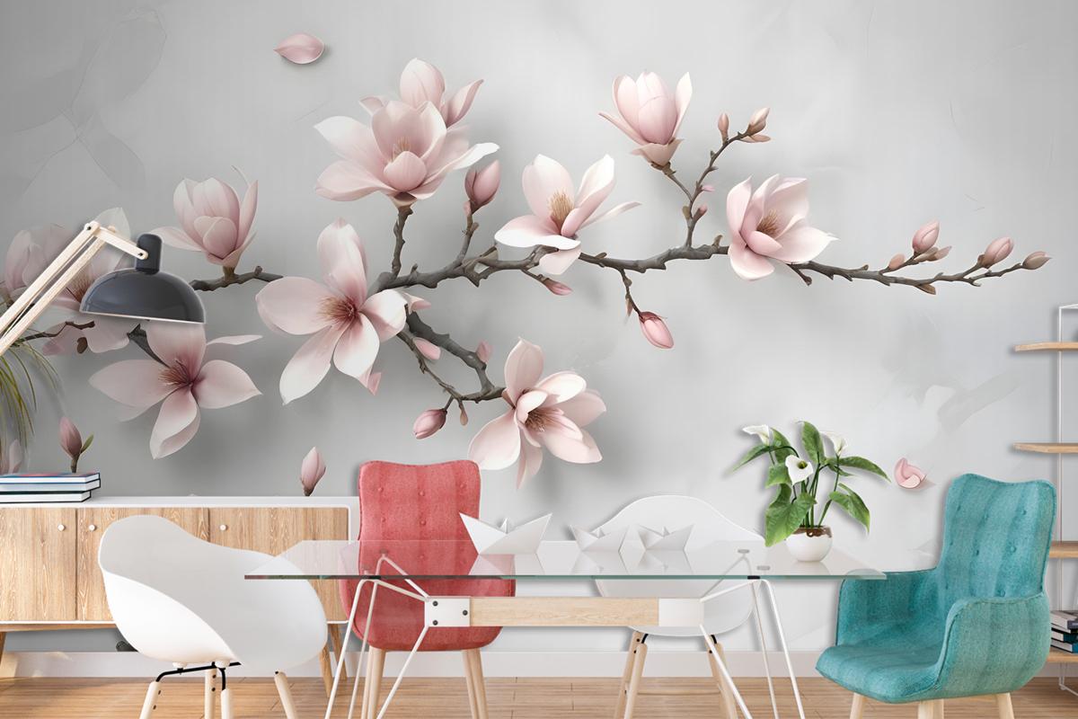 3D Look Pink Magnolia Blossom Wallpaper Mural