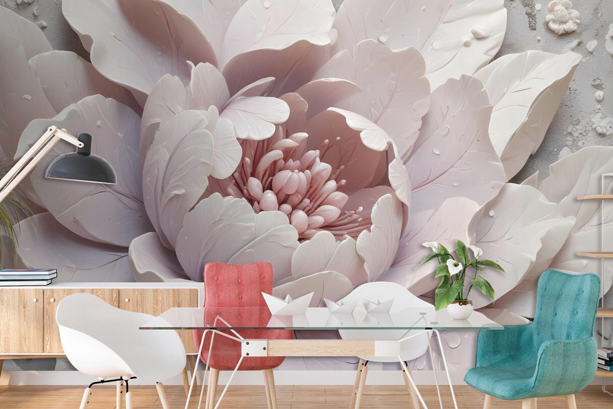 3D Look Soft Floral Wallpaper Mural