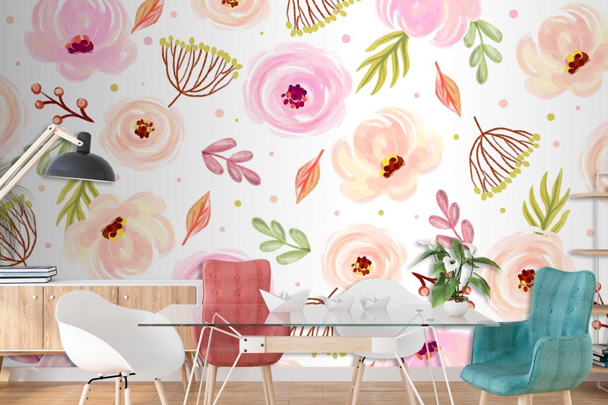 Floral Watercolor Background With Soft Colors Wallpaper Mural