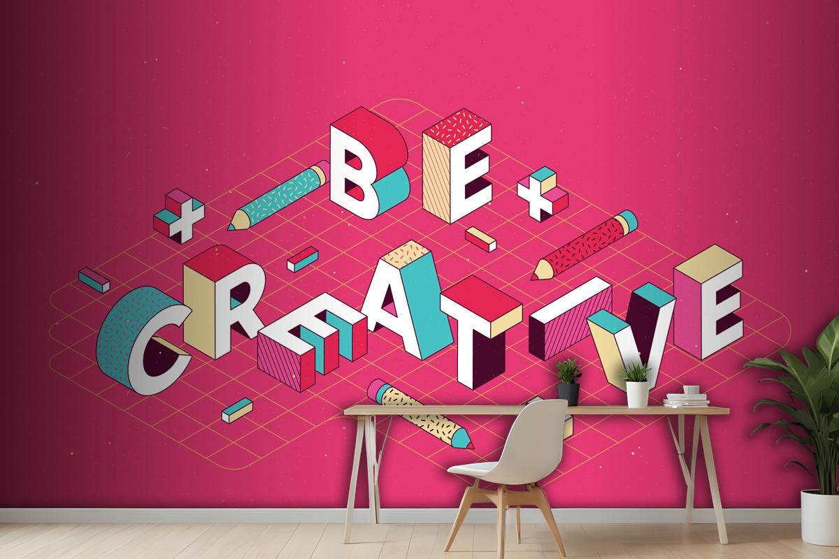 Isometric Typographic Message Wallpaper Mural
