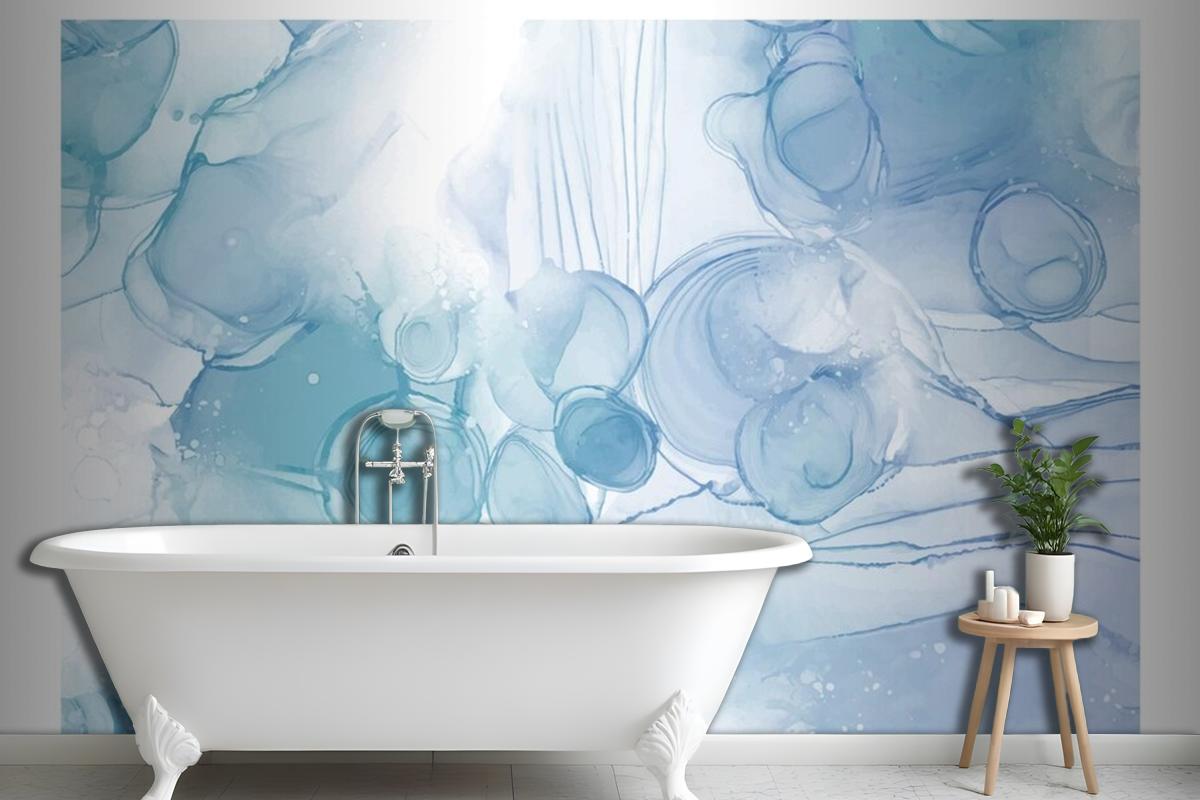 Abstract Watercolor Background Blue Sky White Wallpaper Mural