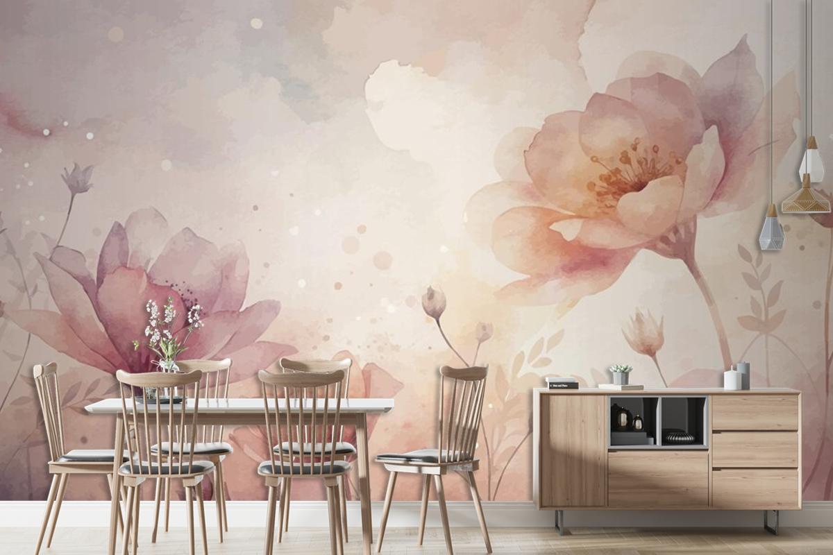 Beautiful Watercolor Flower Background Living Room Wallpaper Mural