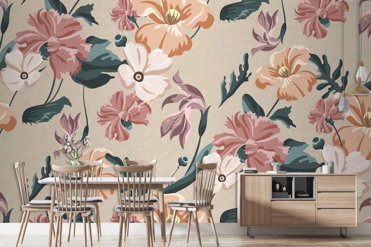 Blooming Colorful Flower Seamless Pattern Living Room Wallpaper Mural