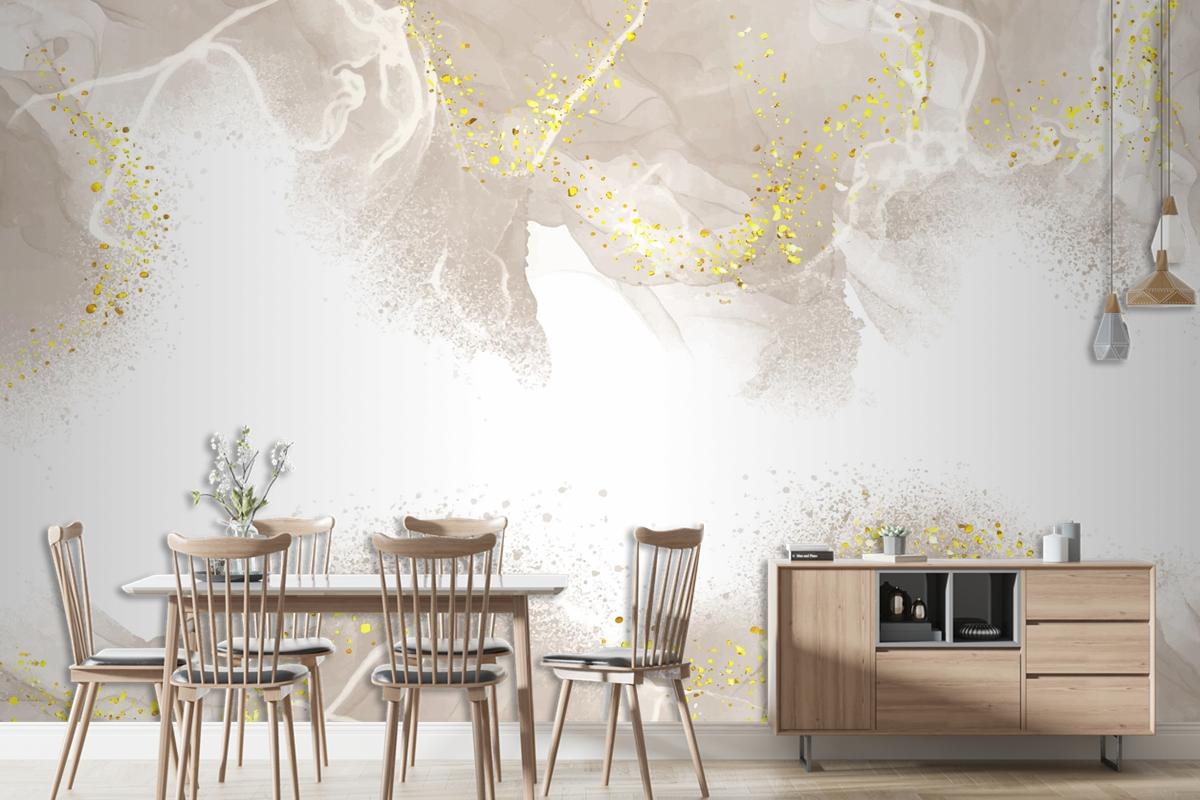 Elegant Hand Painted Neutral Alcohol Ink Living Room Wallpaper Mural