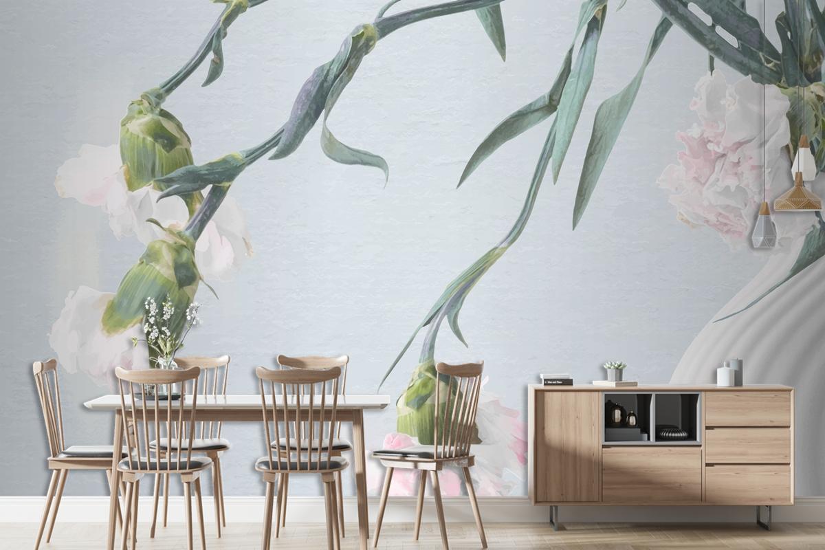 Flower Background Blue And Pink Carnation Psychedelic Art Living Room Wallpaper Mural