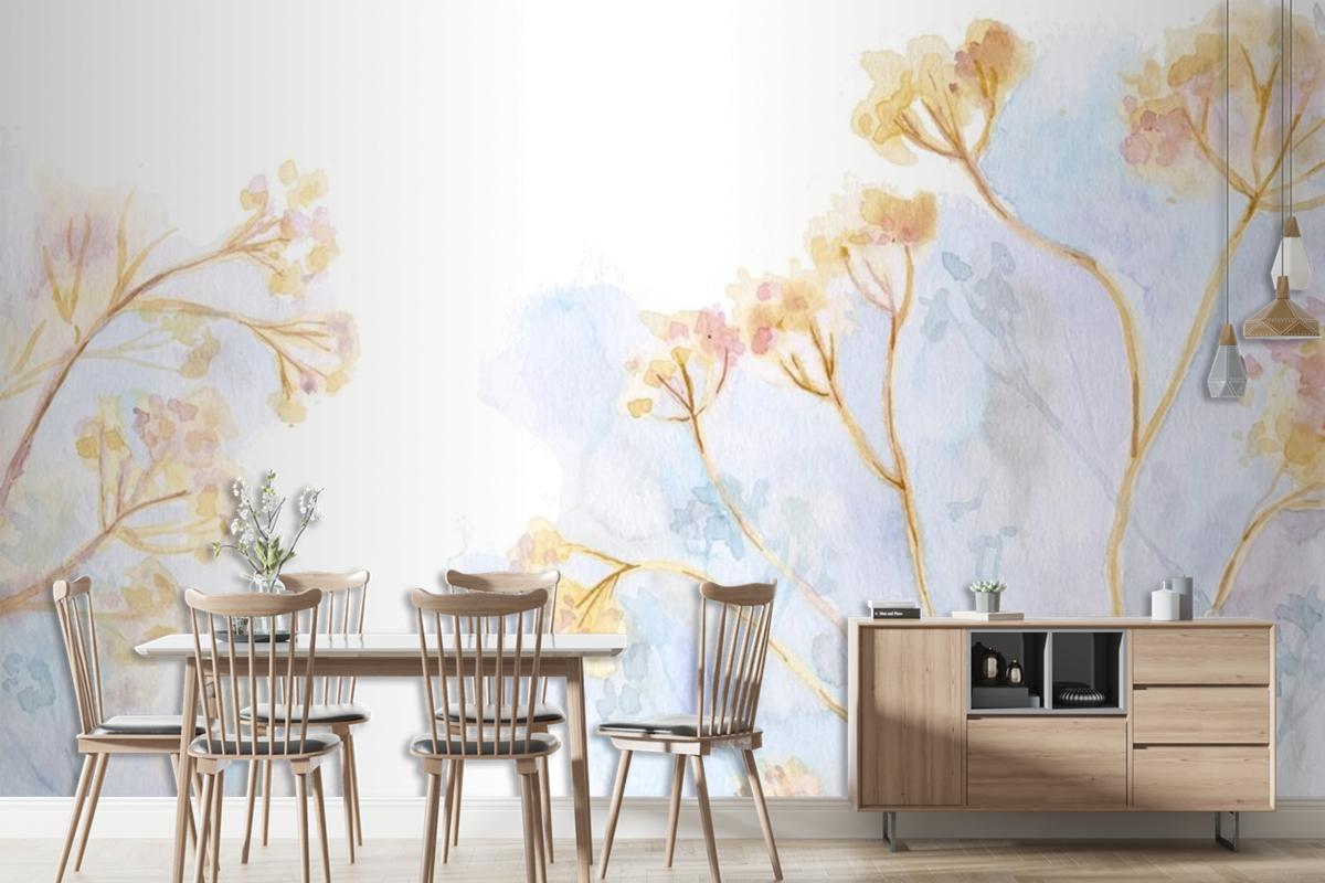 Hand Painted Watercolor Nature Living Room Wallpaper Mural