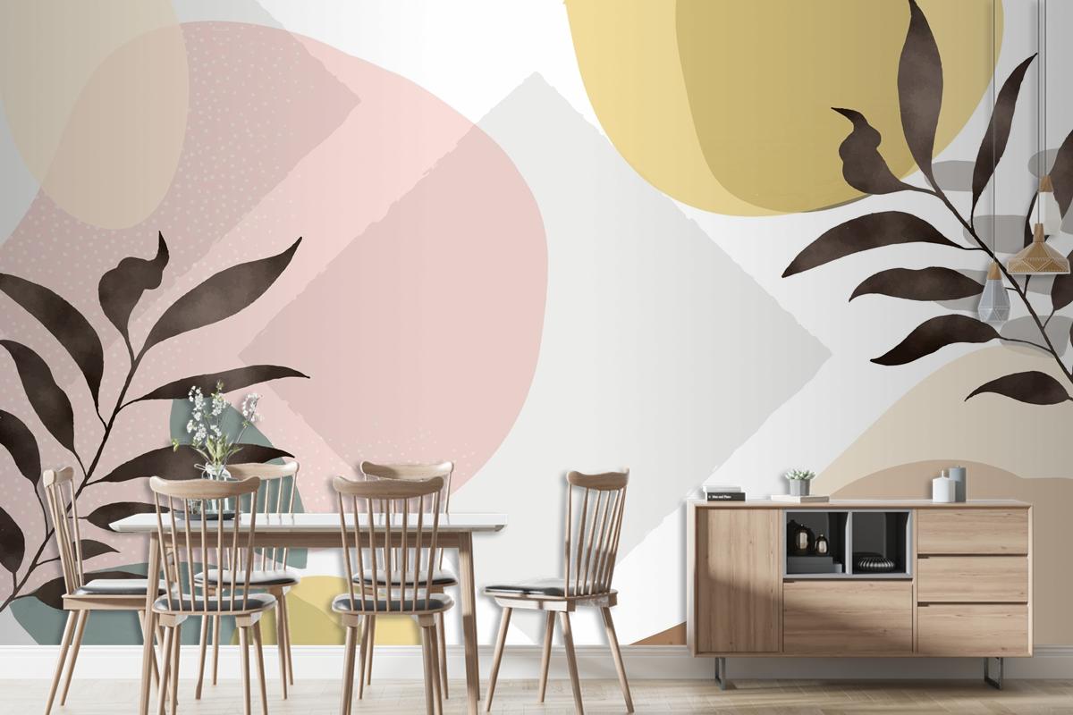 Minimal Hand Drawn Background With Plants Living Room Wallpaper Mural